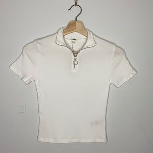 Garage White Half Zip Crop Top